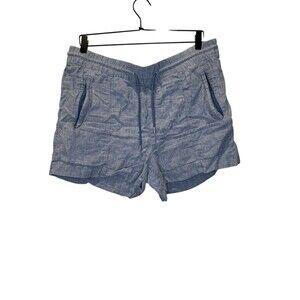 Athleta 12 Large Retreat Linen Mid Rise Short Grey Blue Heather Drawstring Beach